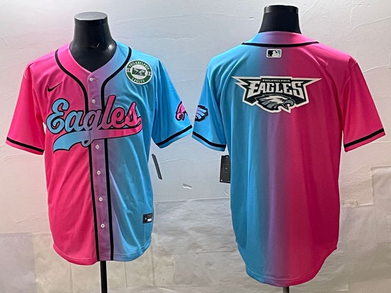 Men 2025 Philadelphia Eagles Blank Blue pink Nike Limited NFL Jersey style 026